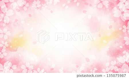 Illustration of a cherry blossom tree in full bloom, a symbolic motif of spring Illustration of a cherry blossom tree in full bloom, a symbolic motif of spring 135075987