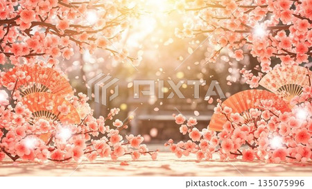 盛開的櫻花樹插圖,象徵春天。 盛開的櫻花樹插圖,象徵春天。 135075996