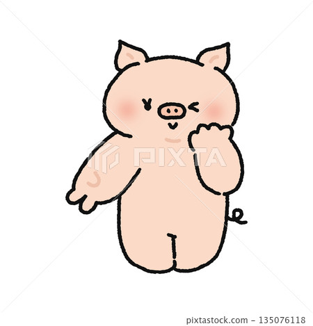 Pig making a gal peace sign Pig making a gal peace sign 135076118