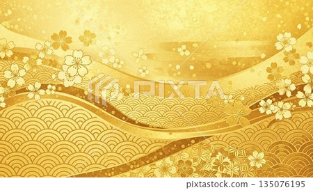 Spring background material with Japanese patterns and cherry blossom motifs 135076195