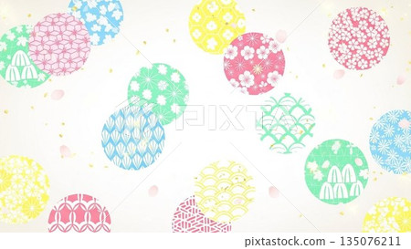 Spring background material with Japanese patterns and cherry blossom motifs 135076211