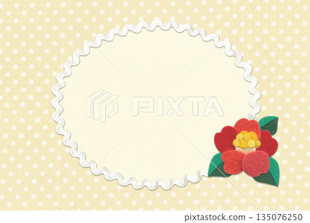 現代日式山茶花貼花與波點邊框 / 橫向,米色 現代日式山茶花貼花與波點邊框 / 橫向,米色 135076250