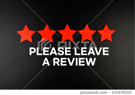 Please Leave A Review text with five star on black background 135076505