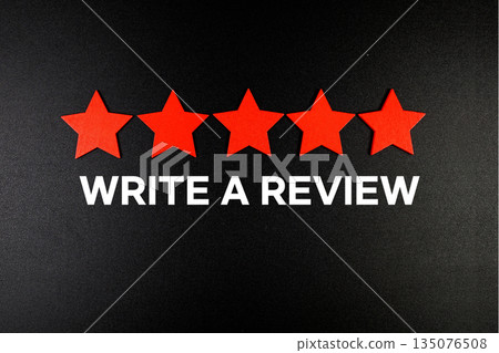 Write a Review text with five star on black background 135076508