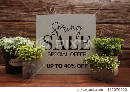 Hello Spring Sale 40% off Promotion Offer Discount Retail Shopping Concept 135076630