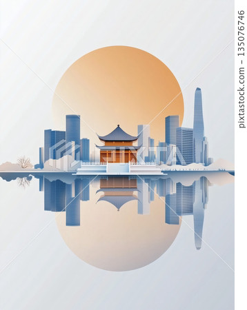 卡通城市天際線背景圖 卡通城市天際線背景圖 135076746