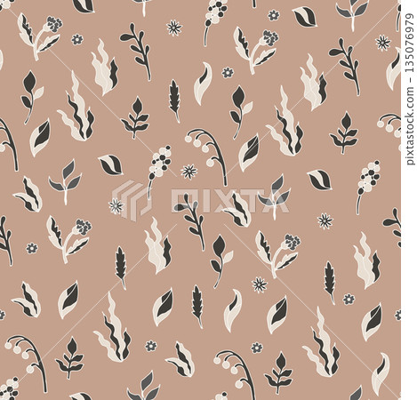 Warm Taupe Vintage Botanical Scatter Print 135076979