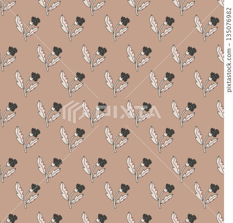 Warm Taupe Retro Minimal Floral Pattern 135076982