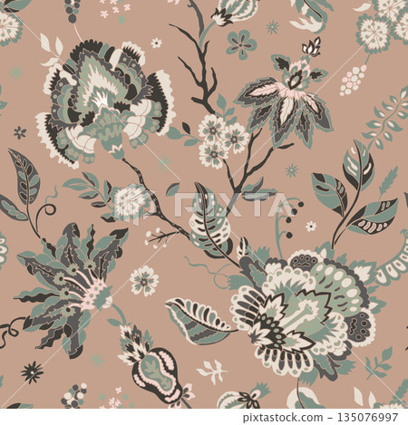 Vintage Boho Floral Taupe Garden 135076997