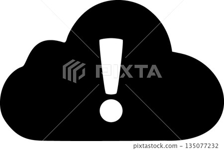 Cloud Sync Error Icon - Black Silhouette Alert and Warning Notification Symbol 135077232