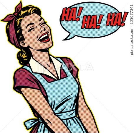 Retro housewife illustration in 1950s American comic style - laughing woman 135077341