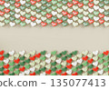 3d hearts border frame, love symbols in red, green and white colors on saint valentine day, 23 february or birthday. Holiday horizontal banner, greeting card, romantic flyer backdrop. 3D illustration 135077413