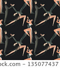 Dancing as a hobby for adults. ProAm in a dance studio. Seamless watercolor pattern for textile and fabric design for training dresses, bodysuits and suits. Merch for a dance studio. 135077437