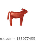 Red Angus is the most popular beef cattle breed for beef steaks. Calf. Character for packaging, children's book and encyclopedia. Isolated watercolor illustration in retro style. Clipart. 135077455