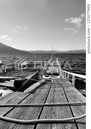 “一月的支笏湖” 海浪拍打著冰封的碼頭 “黑白” 135077609