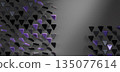 Dark grey 3d background with random triangle pattern. Geometric triangular shapes in black, purple and gray colors with glossy texture. Abstract bg with light and shadow, tech banner. 3D illustration 135077614