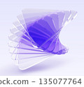 3d glass holographic triangle layer effect with light purple gradient texture. Abstract geometric shape icon of iridescent transparent triangular plate array on pastel blue background. 3D illustration 135077764