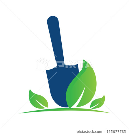 Garden Trowel Logo Design with Leaves Vector Graphic Template for Agriculture and Eco Branding Garden Trowel Logo Design with Leaves Vector Graphic Template for Agriculture and Eco Branding 135077785