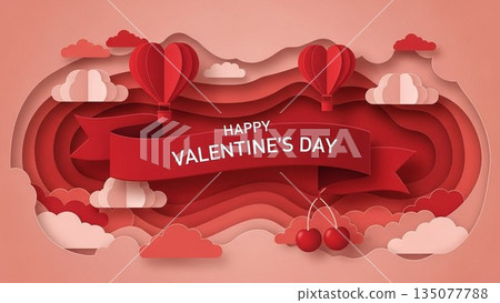 Valentine's Day background with 3D hearts and balloons Valentine's Day background with 3D hearts and balloons 135077788