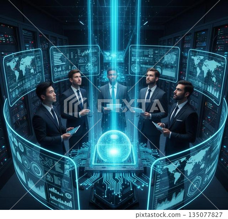 一位與人工智慧合作的商人 135077827