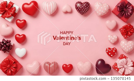 Cute Valentine's Day hand-drawn illustration with gifts lined up 135078145