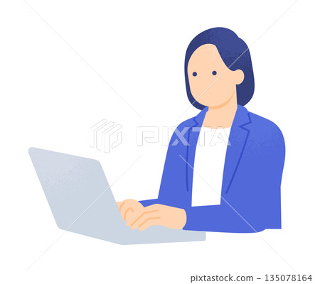 一位女士正在分析數據並建立文件。插圖描繪了一個人在筆記型電腦上進行案頭工作。 一位女士正在分析數據並建立文件。插圖描繪了一個人在筆記型電腦上進行案頭工作。 135078164