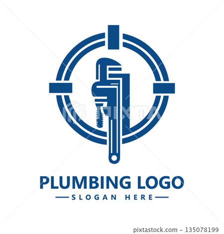 Plumbing Logo Design with Pipe Wrench and Target Symbol Vector Graphic Template for Repair Branding Plumbing Logo Design with Pipe Wrench and Target Symbol Vector Graphic Template for Repair Branding 135078199