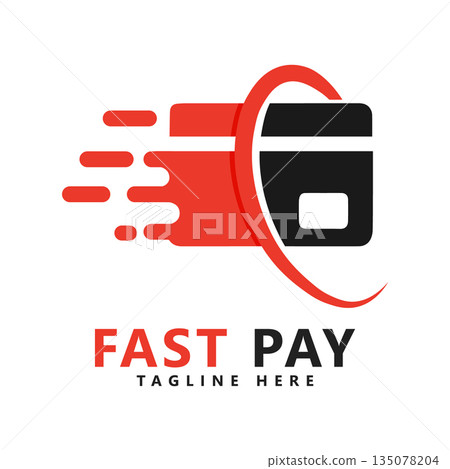 Fast Pay Logo Design with Credit Card and Swoosh Vector Graphic Template for Fintech and Payment Branding 135078204
