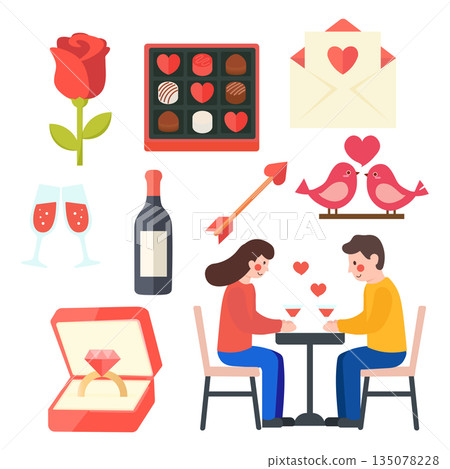 情人節愛情浪漫向量插圖套裝 135078228