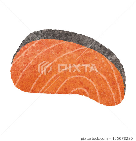可愛的烤鮭魚手繪插圖素材 135078280