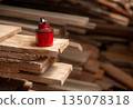 Oil Can Rusty On a Timber Plank 135078318