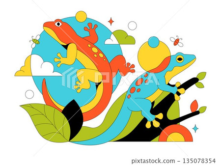 Reptile Vector Illustration Featuring Detailed Scales And Natural Wildlife Design With Various Species Of Reptilian Animals In Flat Background 135078354