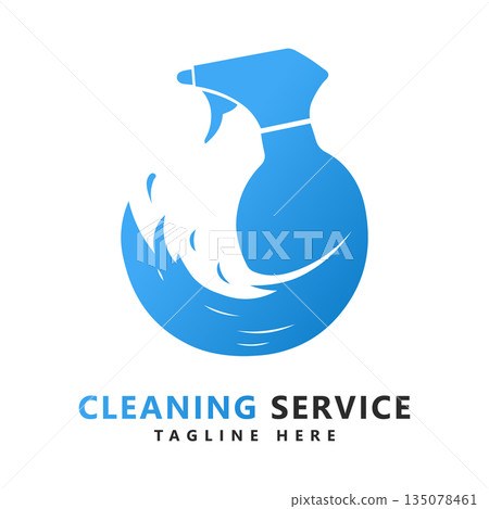 Cleaning Service Logo Design with Spray Bottle and Splash Vector Graphic Template for Hygiene Branding 135078461
