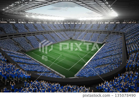 Large football stadium with fans in blue Large football stadium with fans in blue 135078490