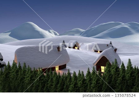Digitally generated Cute village in the snow 135078524