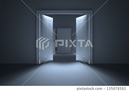 Door opening in dark room 135078581