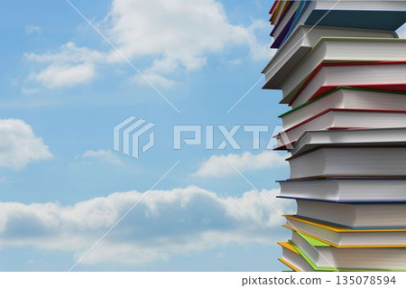 Pile of books against sky Pile of books against sky 135078594