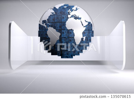 Digital globe on grey abstract background Digital globe on grey abstract background 135078615