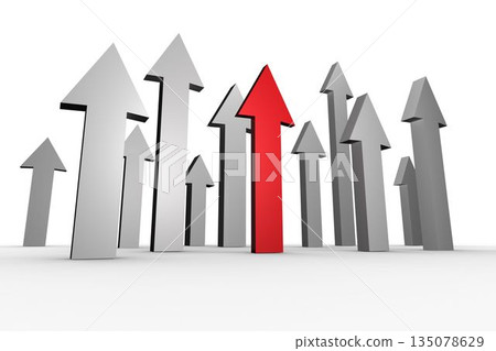 Red and grey arrows pointing up 135078629