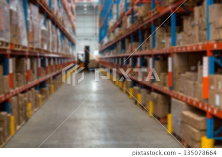Boxes on shelves in warehouse 135078664