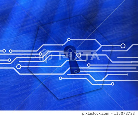 White circuit board on blue background 135078758