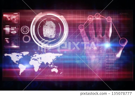 Pink technology hand interface design 135078777