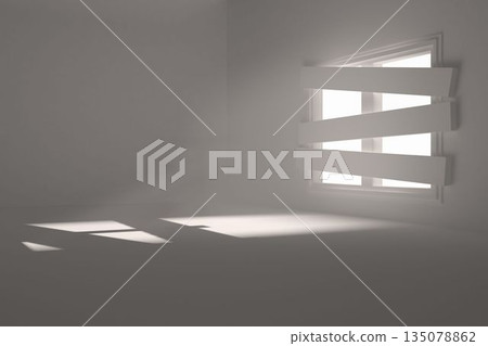 Digitally generated room with bordered up window Digitally generated room with bordered up window 135078862