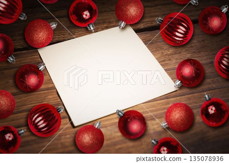 Christmas baubles on table 135078936