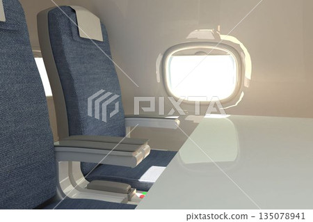 Empty seats and table in plane 135078941