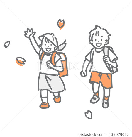 一幅簡潔時尚的線條畫,描繪了一個微笑的小學生奔跑的場景。 一幅簡潔時尚的線條畫,描繪了一個微笑的小學生奔跑的場景。 135079012