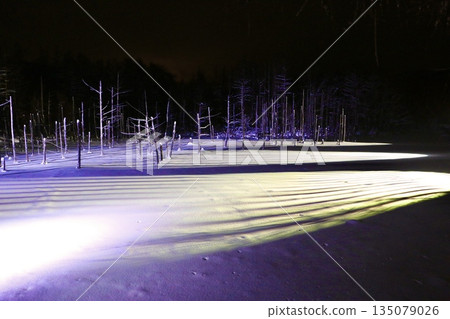 Blue Pond illumination in Biei, Ho Blue Pond illumination in Biei, Ho 135079026