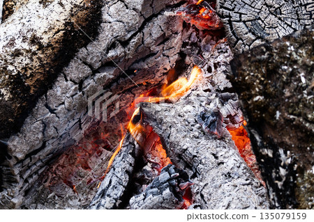 A scene with a bonfire on a cold winter day A scene with a bonfire on a cold winter day 135079159