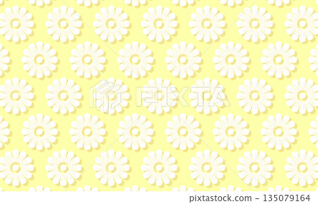 立體黃色洋甘菊風格幾何花卉圖案 135079164