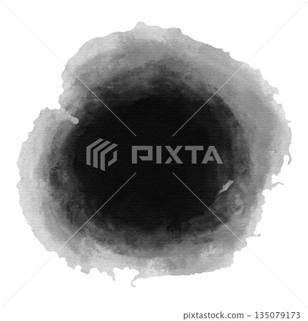 Abstract black ink stains and round watercolor blots. Grunge textures with soft edges and ink bleed effect. Traditional oriental ink wash style for artistic background, labels and zen-inspired. Vector 135079173